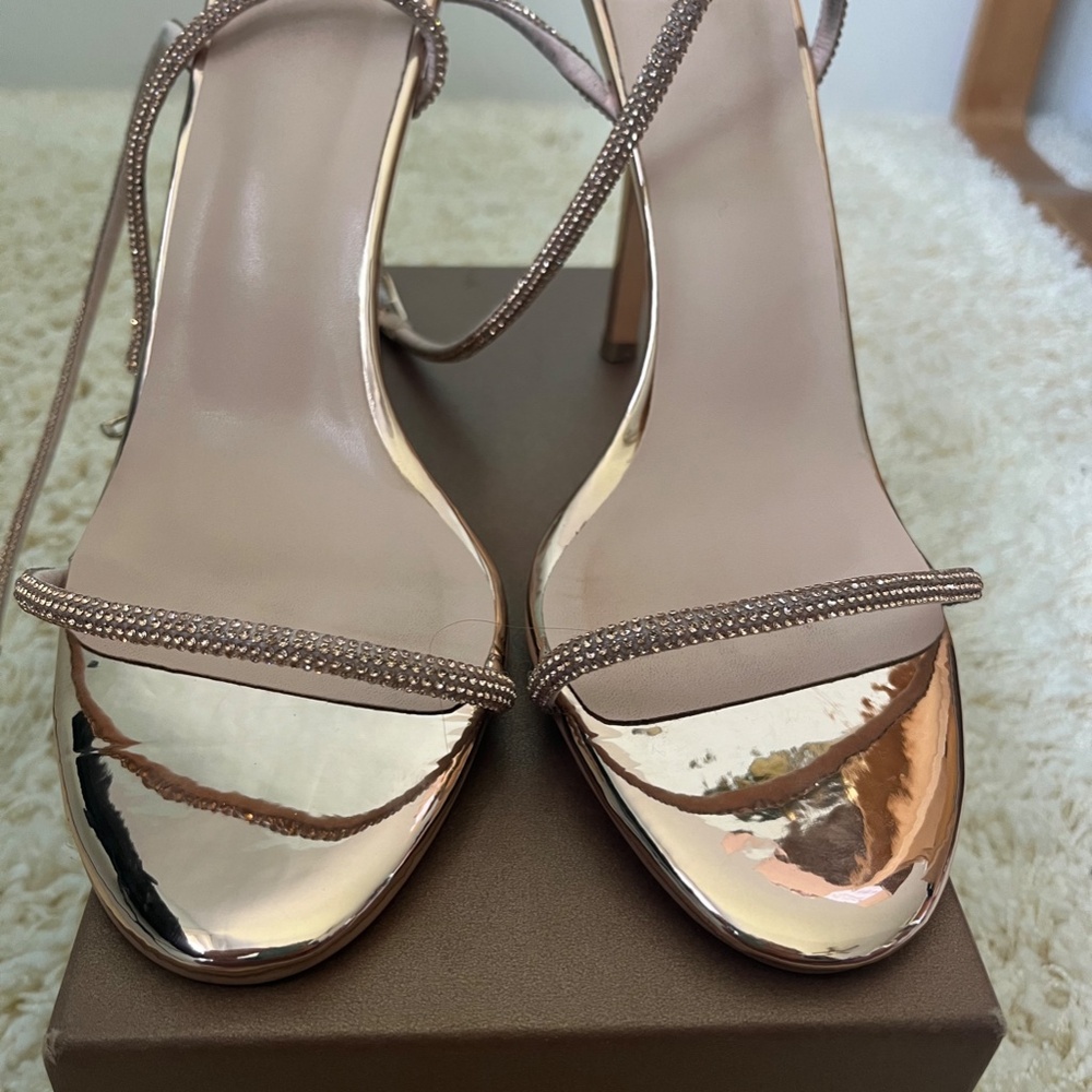 Women's Size 10 Rose Gold Stiletto Ankle Wrap Heels